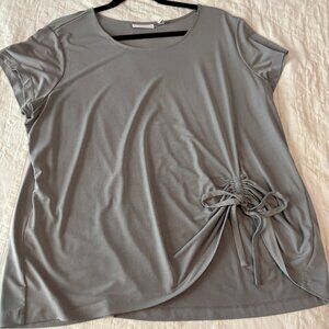 Susan Graver Liquid Knit Cap-Sleeve Top with Drawstring Detail XL